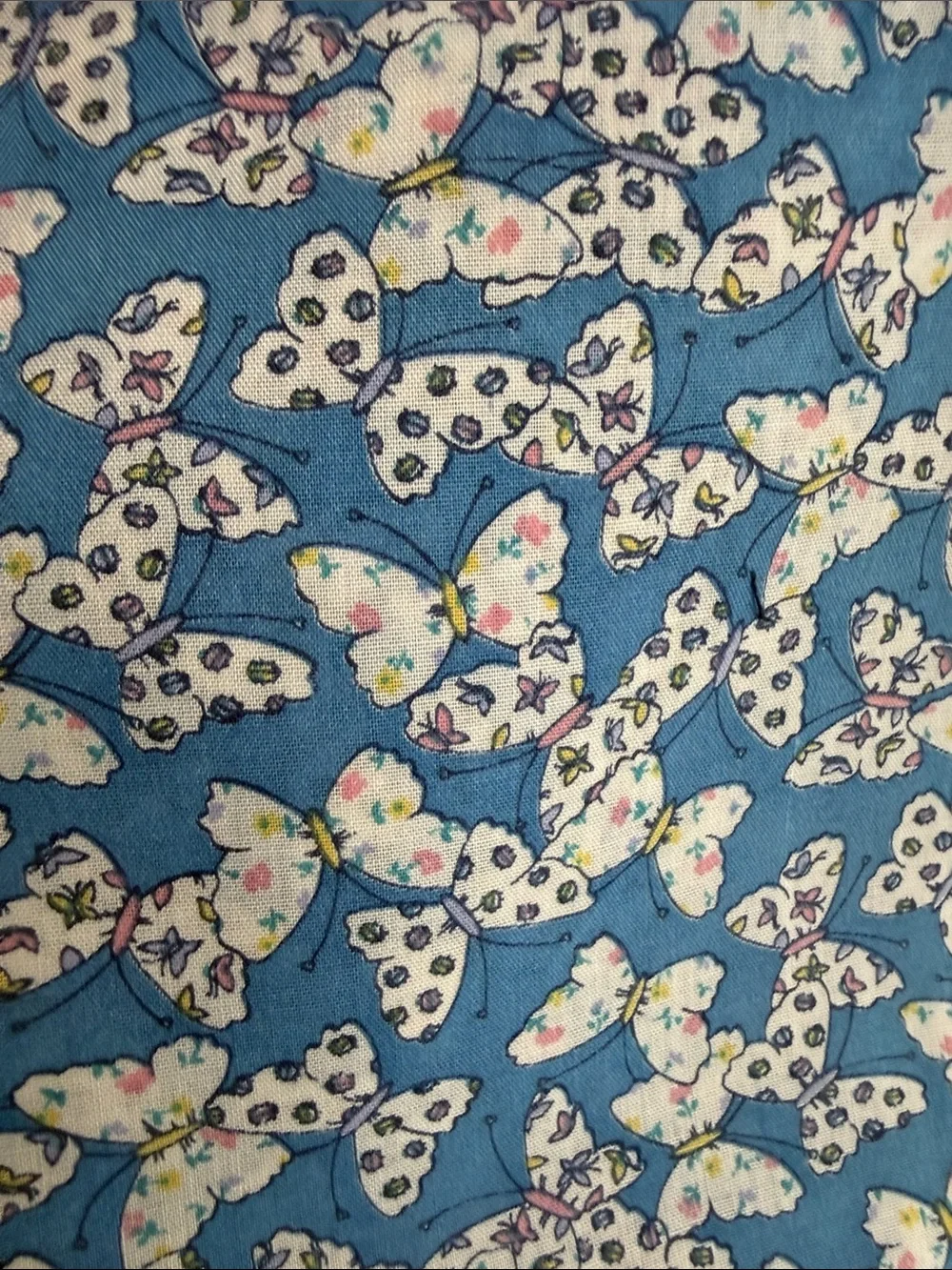 Vintage Blue Butterfly Ditsy Floral Fabric Lightweight 1 3/4 Yards x 44